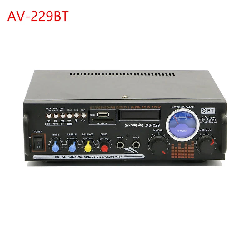 High Power Amplifier 2.0 Channel Audio Home Theater Amplifiers DC 12V 110V/220V Support FM SD USB Dual Mic Bluetooth Remote