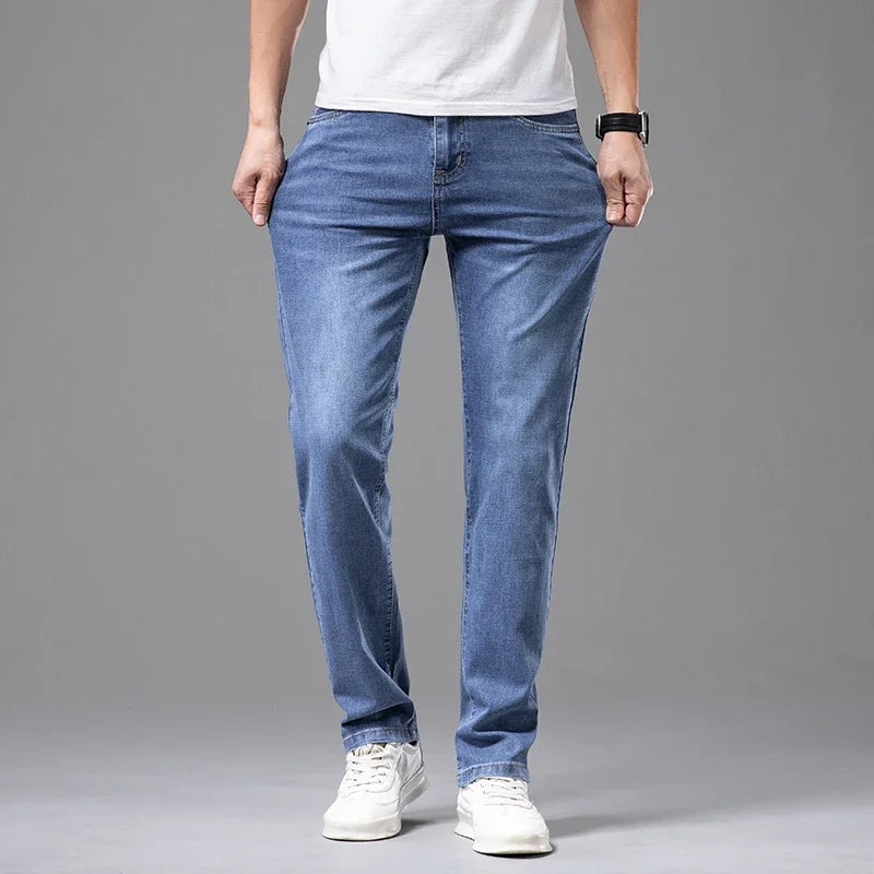 Summer Thin Men's Elastic Cotton Jeans Fashion Gray | SAMAG