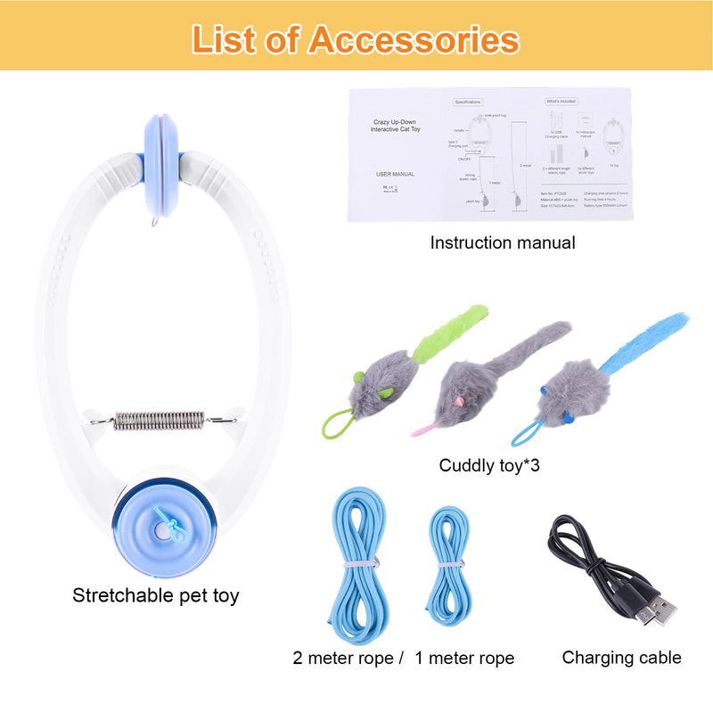 Door Hanging Auto-Rebound Cat Toy Retractable Kitten Teaser with 3 Catnip Mice Interactive Pet Play Toy for Indoor Cats Playing