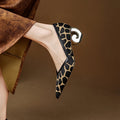 Women's New Genuine Leather Sheepskin Leopard Print Horsehair Pointed Gold-Plated Heel Spring and Autumn High Heels Work Shoes