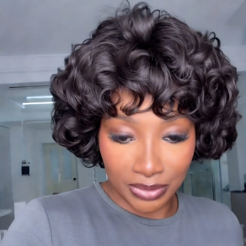  Brazilian Human Hair Wig Short Pixie Cut Egg Bob with Bouncy Curly Springy Curls Natural Looking for women  Full Machine Made