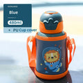 480ml Kids Thermos Bottle Cute Children's Thermal Water Bottle with Straw Stainless Steel Thermos Mug for Kid Portable Water Cup