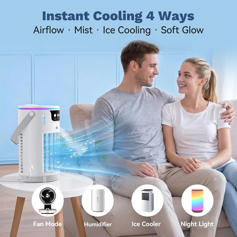 Portable Air Conditioners, Personal Evaporative Air Cooler 1200ML with Ice Cooling Mist Fans That Blow Cold Air Like AC(White)