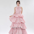 Sondr Tiered Pink Taffeta Halter Wedding Snap Dresses - View 3 | SAMAG