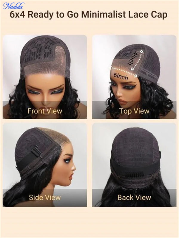 Nadula Density 220% Water Wave BOB Drawstring Glueless Wig Human Hair 6x4 Bye-Bye Knots Pre Cut Transparent Lace Human Hair Wig