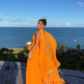 Galarity Luxury Orange Evening Dresses Strapless Pleated | SAMAG