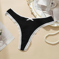 Sexy Lace Thongs Panties Women Low Waist Rib G-String Panty Solid Color Cotton Briefs Breathable Female Comfortable Underwear