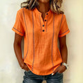 Elegant Women Blouse Shirt V Neck Button Patchwork Short Sleeve Shirts For Women Summer Striped Loose Tee Women Casual T-shirts
