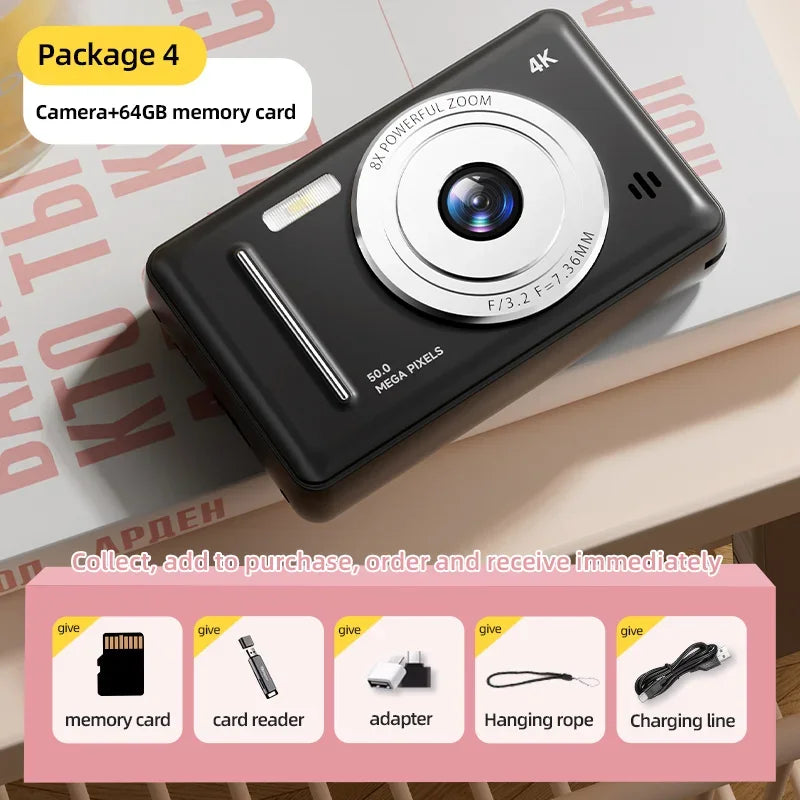 4K Digital Camera CCD Portable Card Camera Entry-level Camera Dual Camera Flash 50 Million Pixels Auto Focus Record Anytime