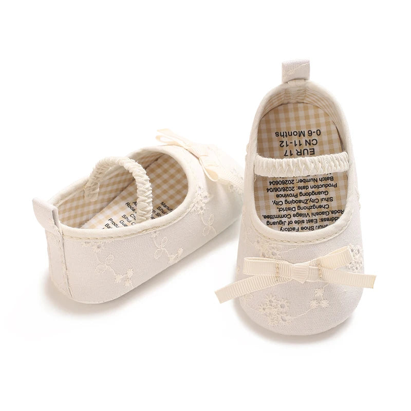 Baby Girls Mary Jane Shoes Floral Embroidery Bow Decor Elastic Strap Soft Sole Newborn Princess Crib Shoes Toddler Party 0-18M