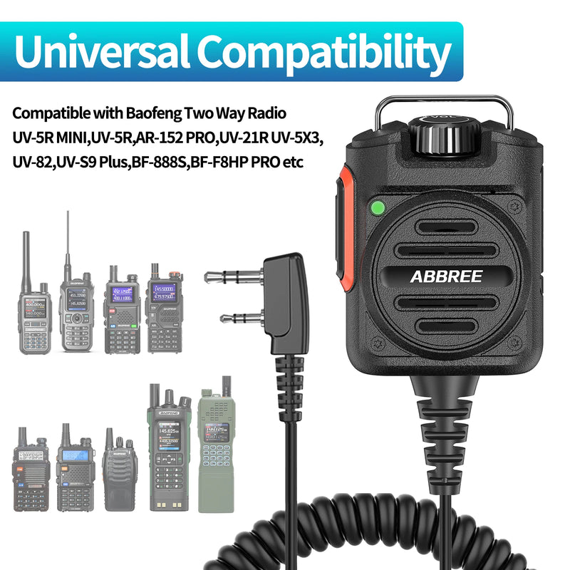 ABBREE AR-158 Rechargeable Walkie Talkie Speaker Microphone Volume Adjust Type-C Charging for Baofeng UV 5R MINI UV 21 PRO Radio