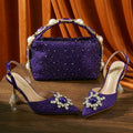 QSGFC 2026 New Fashion Purple Sandals Sequins Rhinestone Point Toe High Heels Slingback Women's Dress Women's Shoes & Bag Set