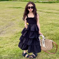 Girls Sling Dress Summer Children Layers Slip Long Gown Kids Birthday Party Vestidos Clothes Teen Casual Sleeveless Dress 4-12Y