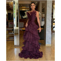 Sansa Customized Luxury Burgundy One-Shoulder Tiered | SAMAG