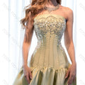 Customized Sage Green Formal Dress Strapless Beaded | SAMAG