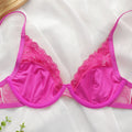 New fashionable rose red bra with steel ring lace thin sexy Lingerie semi transparent women's underwear 2635