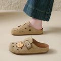 Soft Leather Bear Cutout Mules for Women, New Breathable Closed-Toe Slide Sandals, Slip-On Hollow Out Clogs