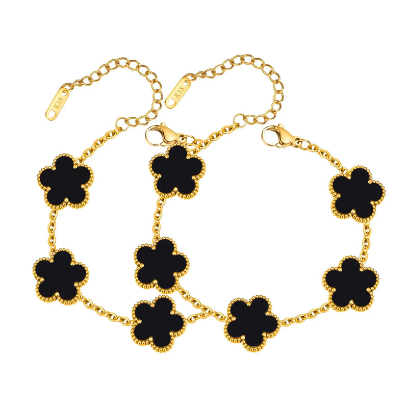 18K Gold Plated Floral Bracelets, Stainless Steel Charm Bracelet Non-Tarnish, Adjustable Lucky Chain Set Trendy Gift