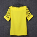 Summer Fashion Women Blouses & Shirts Hollow Out Sleeve Slash Neck Chiffon Blouse Plus Size