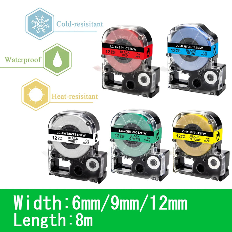 SS12KW Label Compatible Epson Tape LC-4WBN SC12YW SS9KW - Visuel 2 | SAMAG