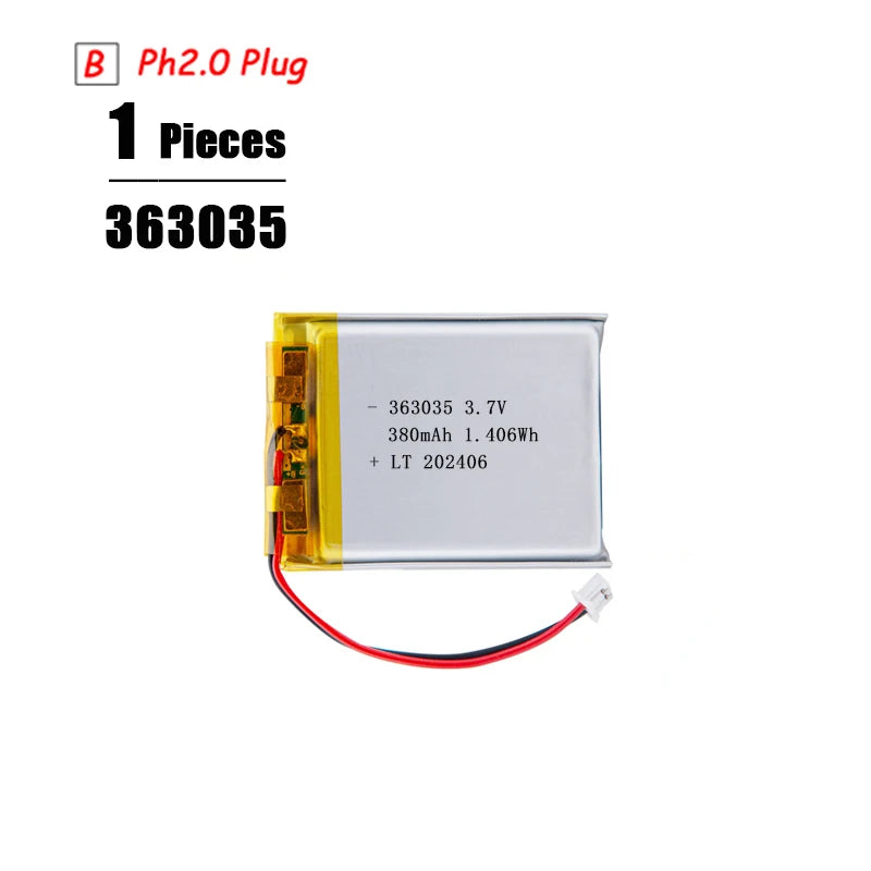 3.7V Lipo Battery Ph2.0 Plug Rechargeable Lithium Battery 3.7V For PS4 Humidifiers GPS Navigation  Bluetooth Speaker MP3 MP4
