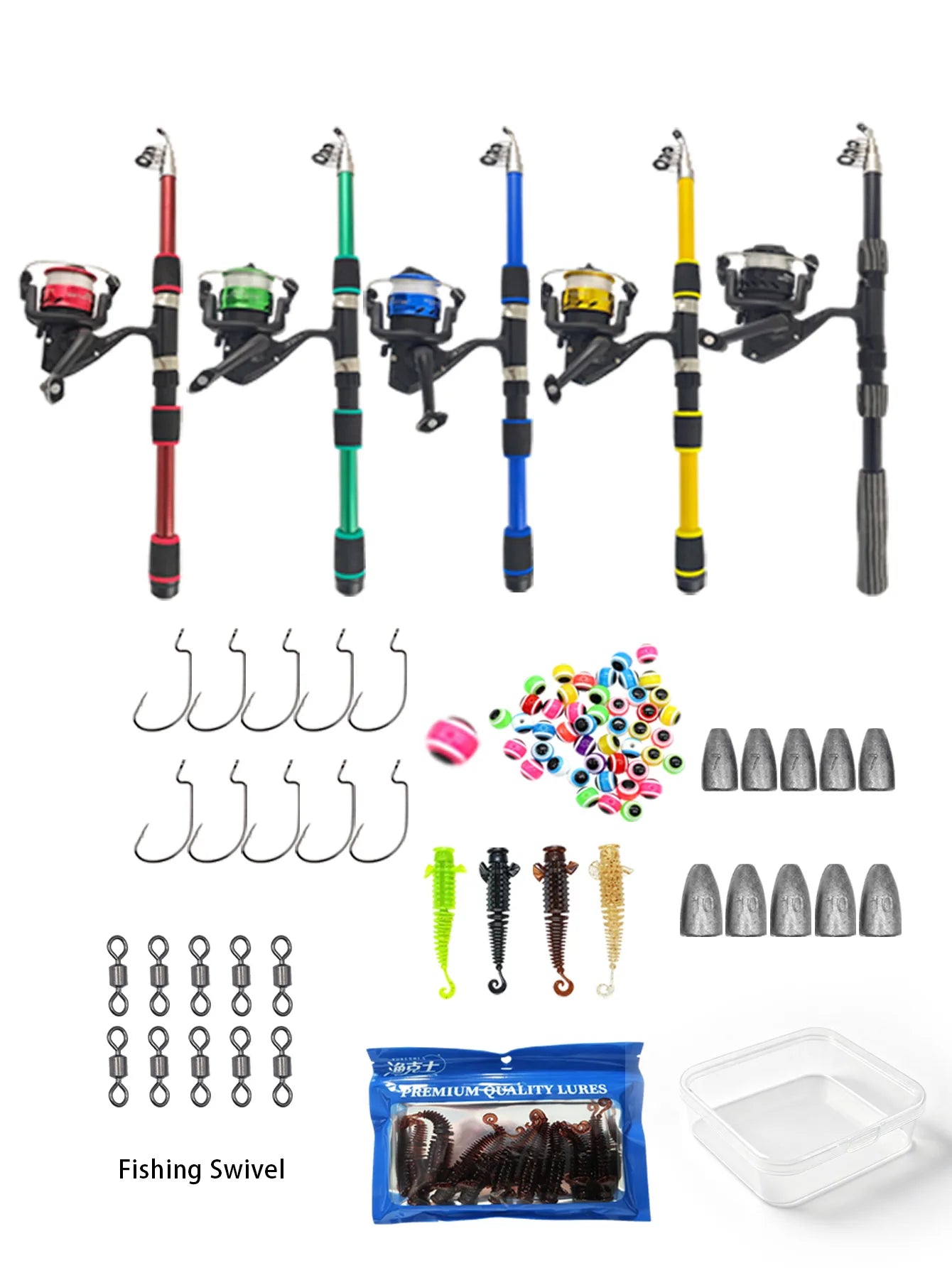 1.8m Telescopic Fishing Rod Combo Set: Includes Spinning Reel, Lures, Hooks, Suitable For Freshwater Saltwater Fishing Beginners