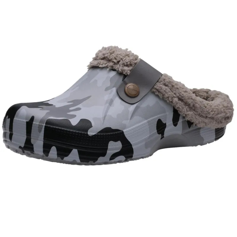 Smile Winter Fur Lined Clogs Women Fuzzy Slippers Men Warm House Slippers Adult Outdoor Waterproof Slippers Comfort Garden Clogs