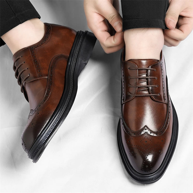 Men's Brogue Leather Shoes Fashionable Comfortable Business Formal Retro Derby Shoes UK Style Carved Floral Design-sjx26