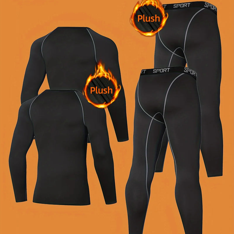 Autumn and winter men's warm suits, elastic training sportswear, high elasticity and freedom, breathable and quick-drying