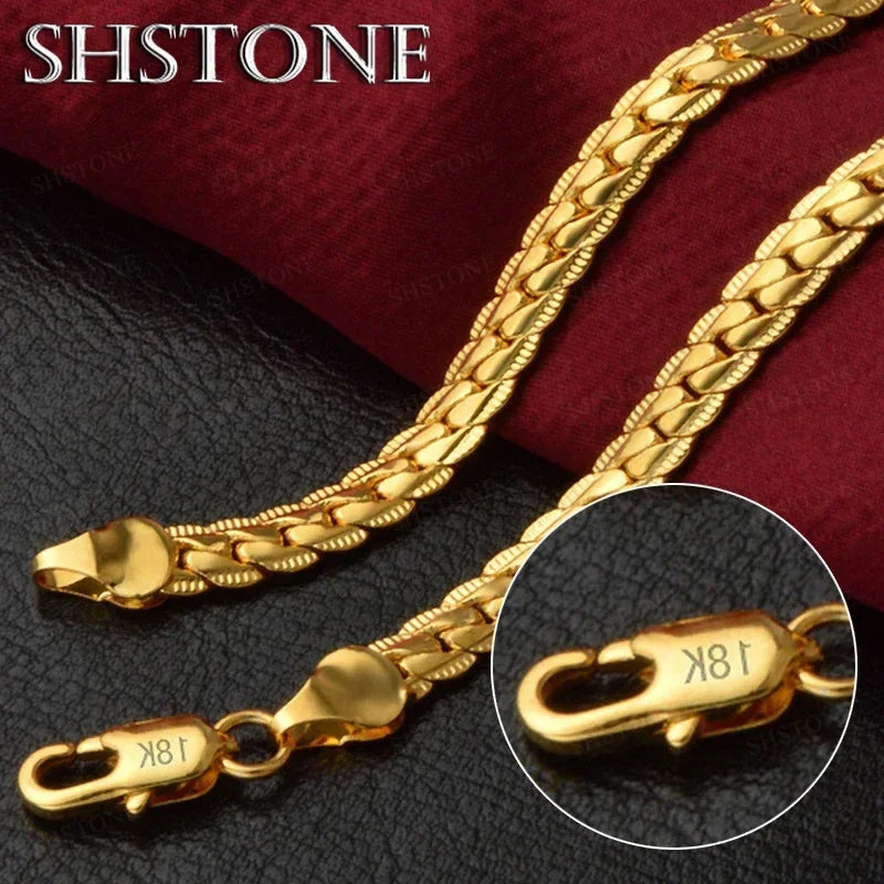 18K Gold 925 Sterling Silver 6mm Full Sideways Necklace 8/18/20/24 Inch Chain For Woman Men Fashion Wedding Engagement Jewelry