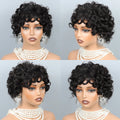 Curly Pixie Cut Human Hair Wigs For Women Black Full Machine Made Short Curly Wigs For Women Brazilian Remy Hair 200% Density