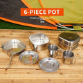 CLS Outdoor 6-Piece Stainless Steel Camping Cookware Set Portable Hiking Picnic Bowl 3-4 Person Barbecue Combination