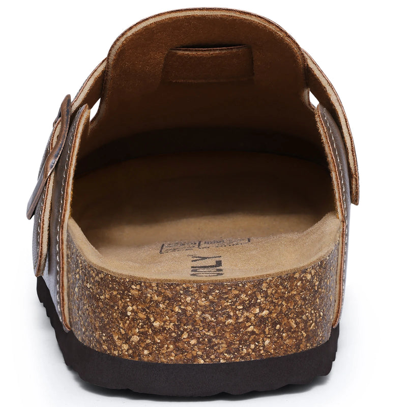 Evshine Fashion Leather Cork Clogs For Women Men New Vegan Slip On Potato Shoes Comfy Cork Footbed Lady Clogs with Arch Support