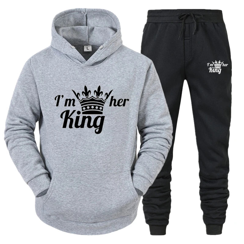 Lover Tracksuit Hoodies Printing QUEEN KING Couple Sweatshirt Plus Size Hooded Clothes Women Two Piece Set - View 9 | SAMAG