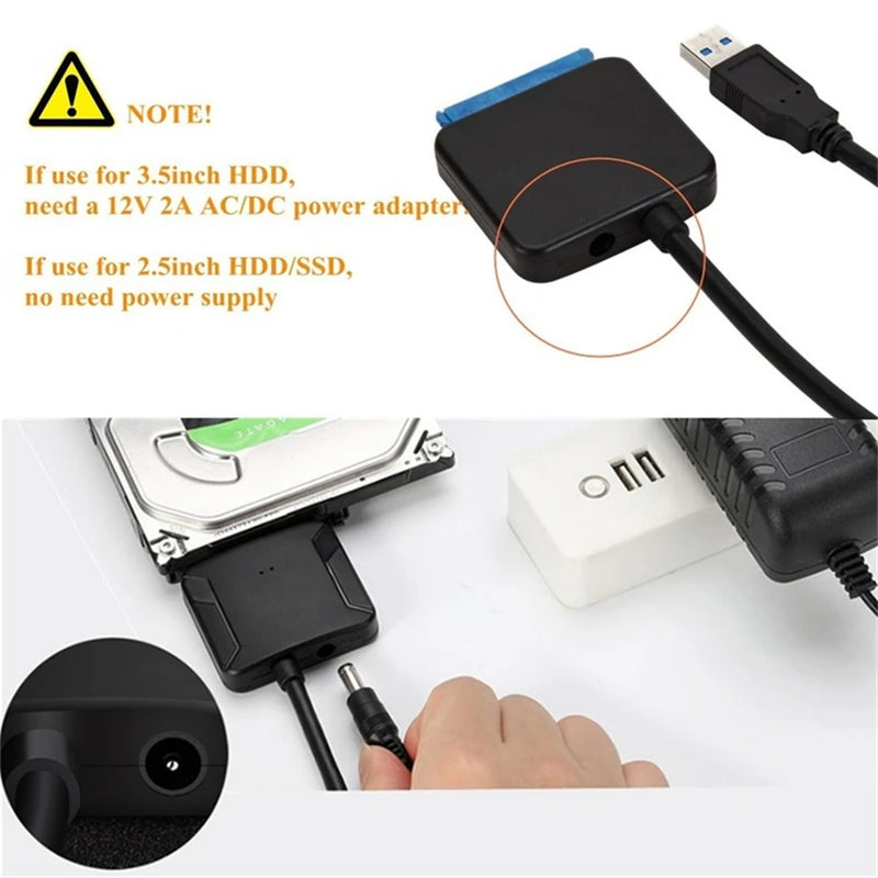 USB 3.0 to SATA Cable SATA III Hard Drive Adapter Converter for 2.5" 3.5" SSD HDD Hard Drive Disk with 12V/2A Power Adapter