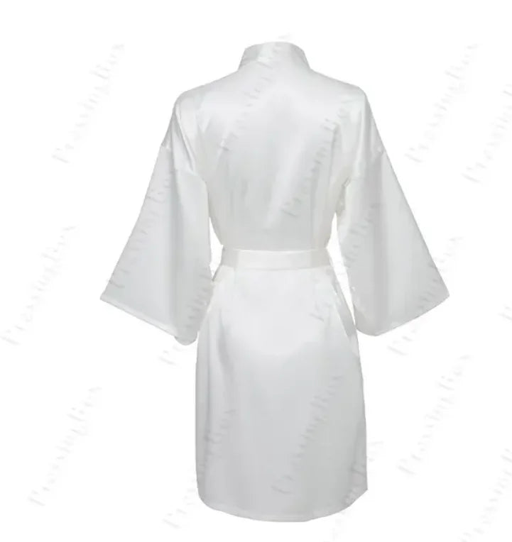 Solid Satin Night Robe, Elegant Half Sleeve V Neck House | SAMAG