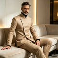 Men's Pinstripe Business Suits Single Breasted Stand Collar Slim Fit Suit Jacket Pants 2 Pieces Formal Tuxedo for Wedding Party