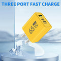 65W 3 Ports GaN USB PD Charger Fast Charging Type C Mobile Phone Adapter Quick Charger 3.0 For iPhone 15 Samsung Xiaomi Huawei