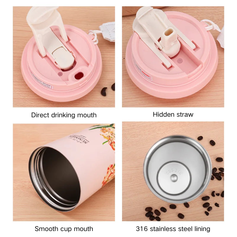500ML Thermo Cafe Coffee Mug Car Thermos Mug LeakProof Travel Thermo Cup for Tea Coffee Stainless Steel Water Bottles for girls