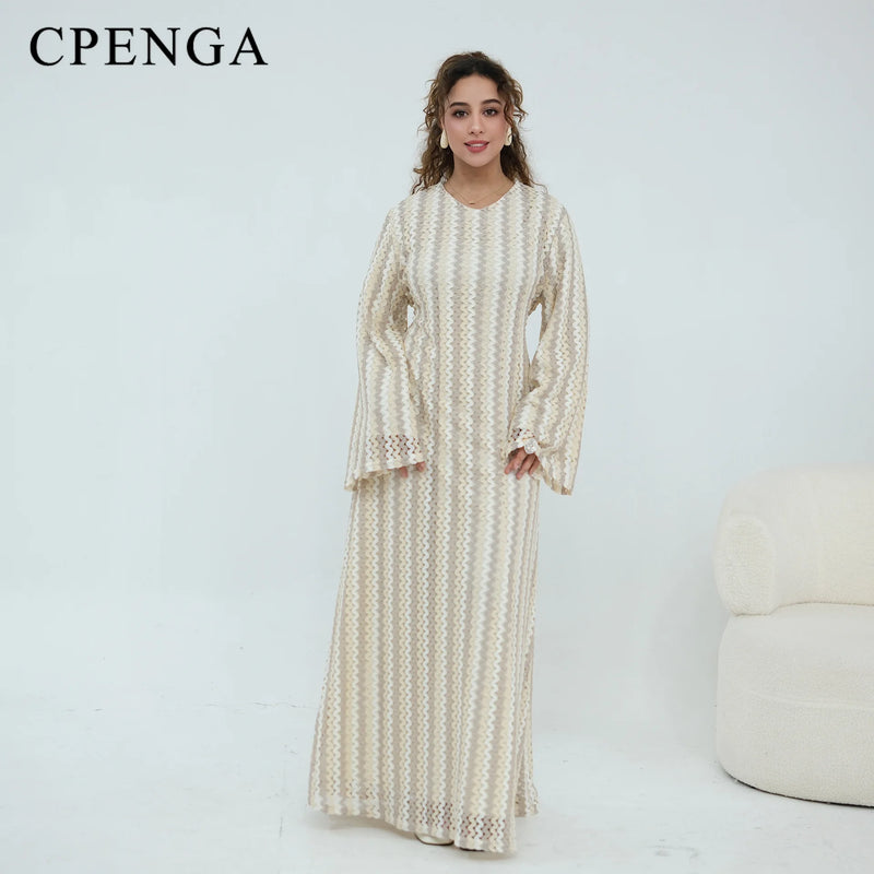 2 Layer Dubai Abaya Muslim Woman Dress Chevron Loose | SAMAG