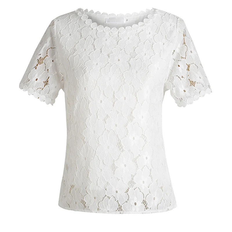 Summer Flower Lace Short Sleeve Blouse New Fashion - View 5 | SAMAG