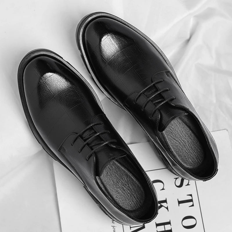 10cm Height Increasing Cowhide Men's Shoes, Fashionable, Casual, Business Office Thick Soled Men's Formal Shoes