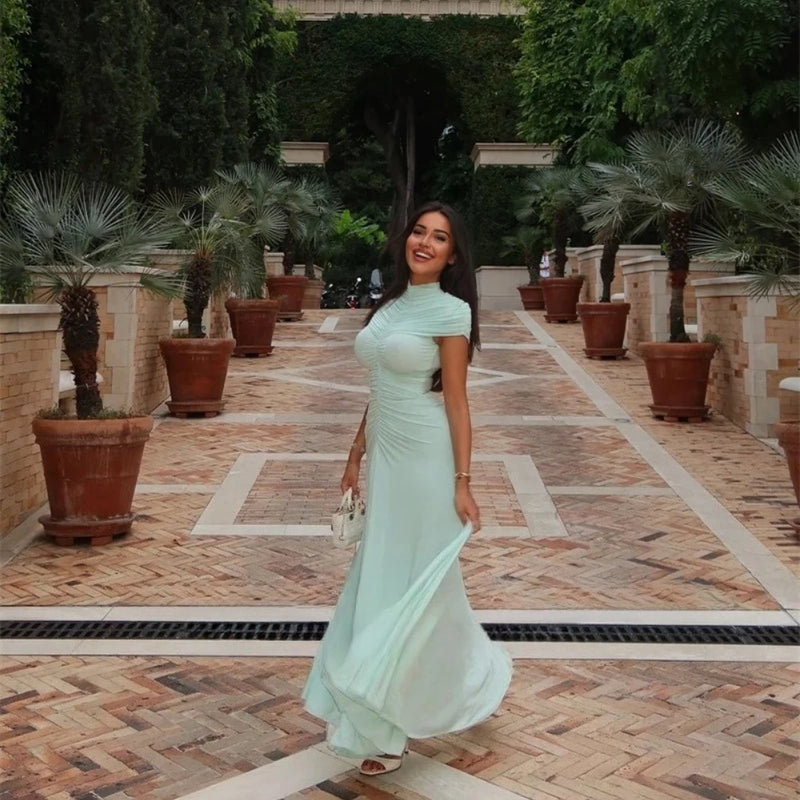 Modern Evening Dress High Neck Pleated Chiffon Mermaid | SAMAG