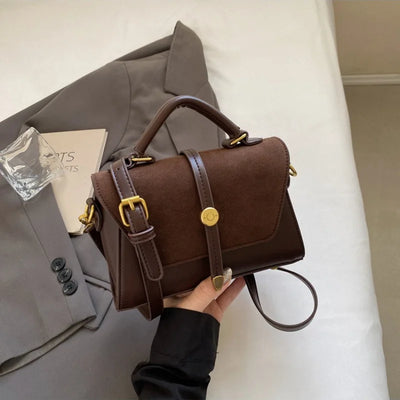 Suede Fabric Handbag with Adjustable Strap Golden-Tone | SAMAG