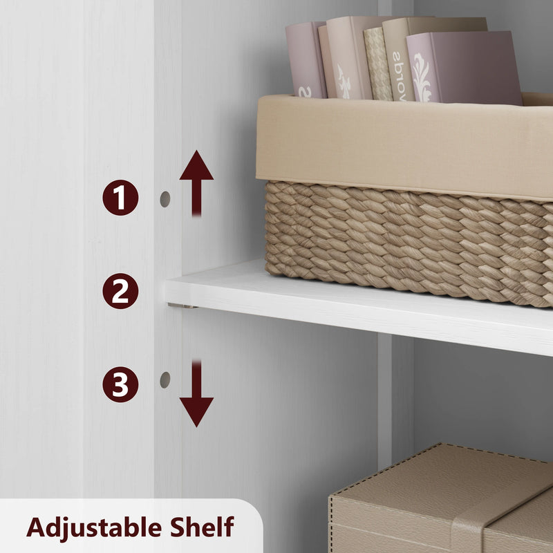 Free Standing Kitchen Pantry Cupboard with 4 Doors and Open Space 128cm Bathroom Tall Cabinet with Tempered Glass Doors