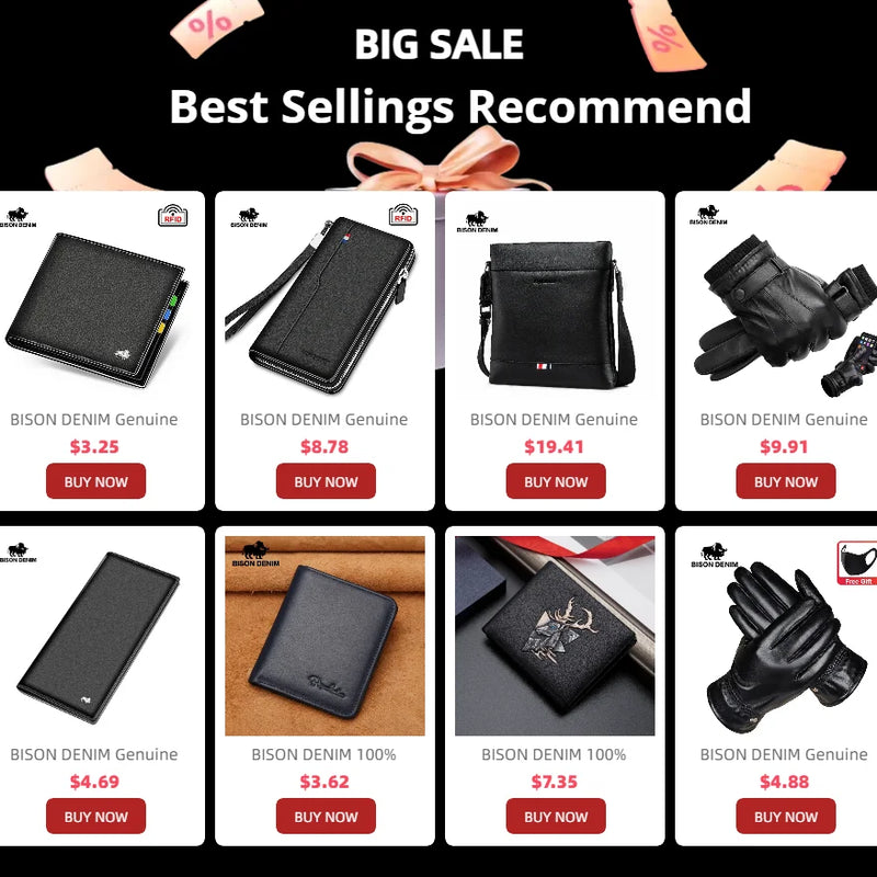 BISON DENIM Genuine Leather Long Wallet Business Men's Soft Thin Wallet Card Holder Luxury Brand Design Handy Male Purse Bag