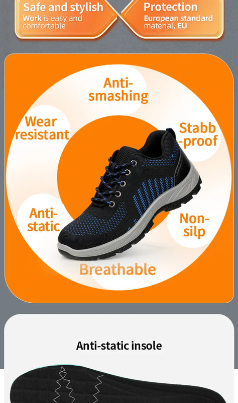 Work shoes for men, anti-shatter, anti-stab, anti-static, solid sole, all-season model