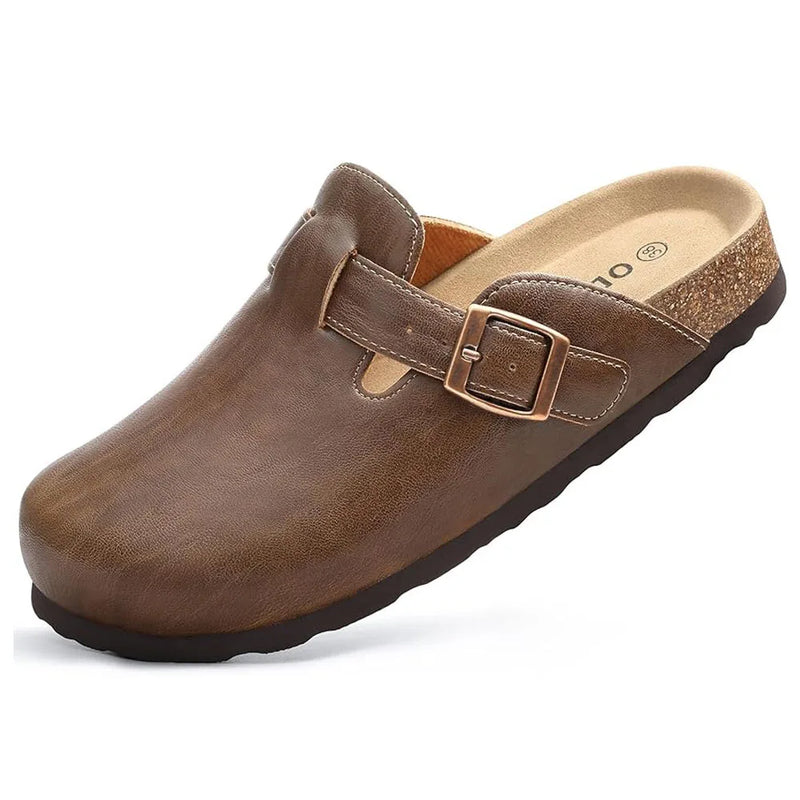 Comwarm Vegan Leather Clogs Womens Men's Cork Footbed Mules Slip on Potato Shoes with Arch Support Classic Cork Slippers shoes