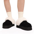Shevalues Winter Furry Women's Slippers Platform Slippers Fluffy Cozy Warm Indoor Slides Plush Lining Outdoor Women's Slippers
