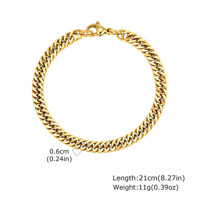 Gold Color Men's Chain Bracelet, Hip Hop Stainless Steel Chunky Wristband, Rock Punk Jewelry Gift for Dad - Visuel 19 | SAMAG